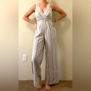 Linen Blend Striped Jumpsuit – Size S